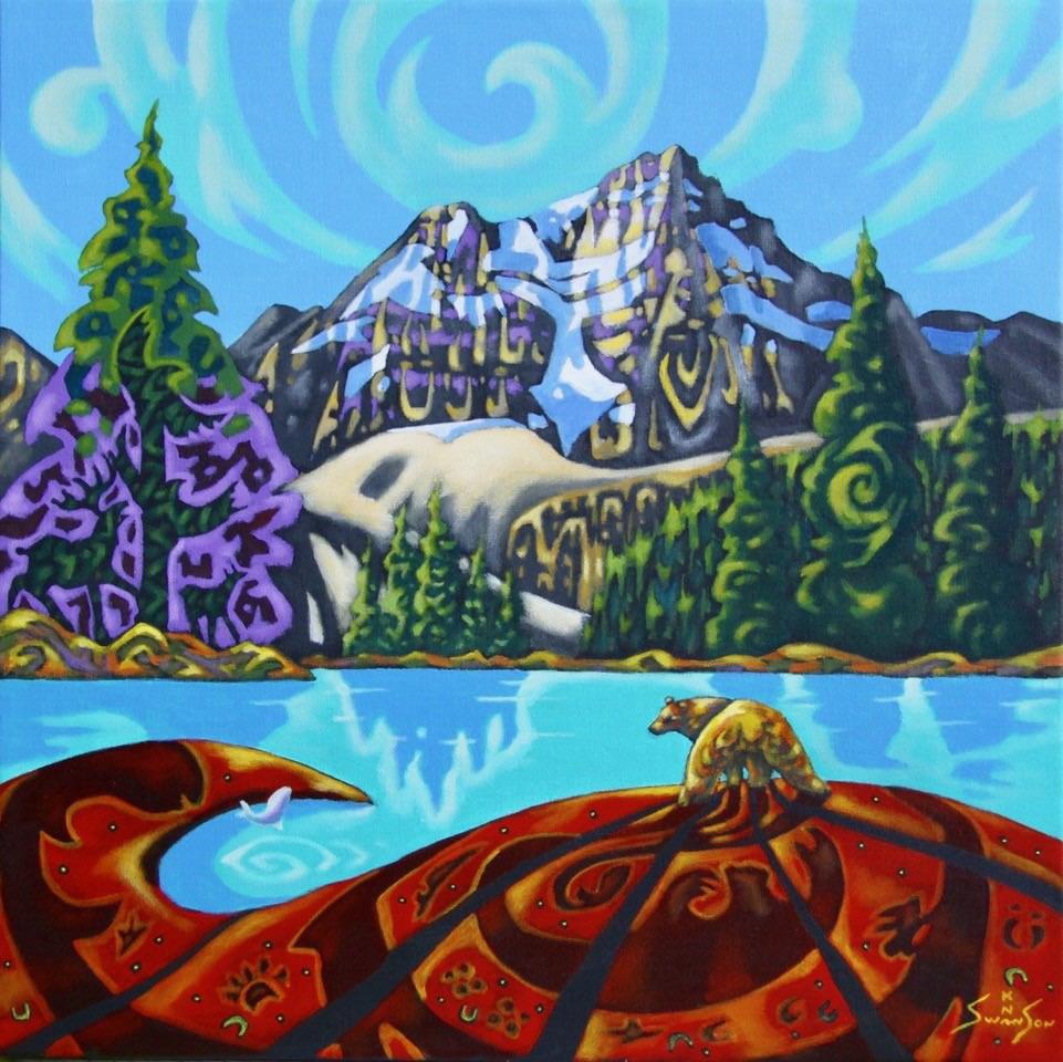 K Neil Swanson artwork 'MOUNTAIN FISH BEAR' available at Canada House Gallery - Banff, Alberta